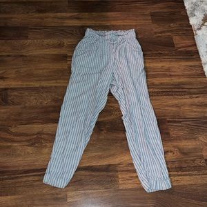 American Eagle Blue Striped Pants with Tie Waist